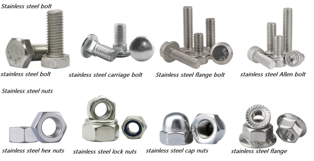 Stainless Steel A2-70/ A4-80 DIN934 DIN985 DIN6923 DIN1587 Hexagon Nuts/Hex Flange Nut /Nylon Lock Nut/Hex Bolt and Nut/ Wing Nut/Coupling Nut/Spring Nut